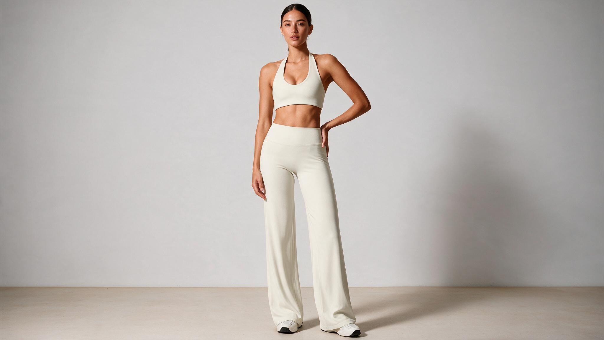 Summer Yoga Set 2Pcs Women Breathable Backless Halter-Neck Sports Bra Push Up Pilates Fitness Top Straight Leg Pants