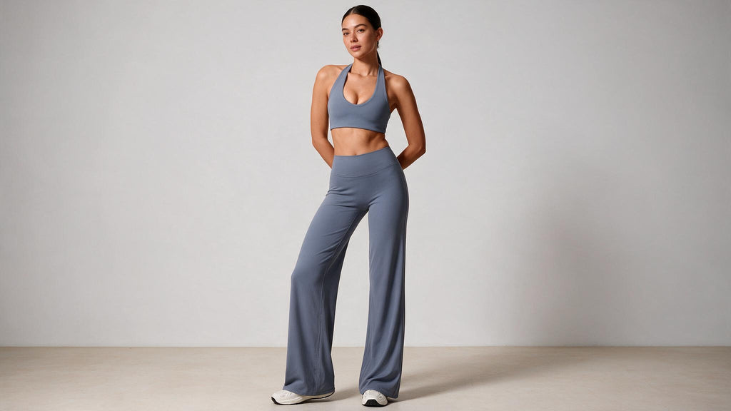 Summer Yoga Set 2Pcs Women Breathable Backless Halter-Neck Sports Bra Push Up Pilates Fitness Top Straight Leg Pants