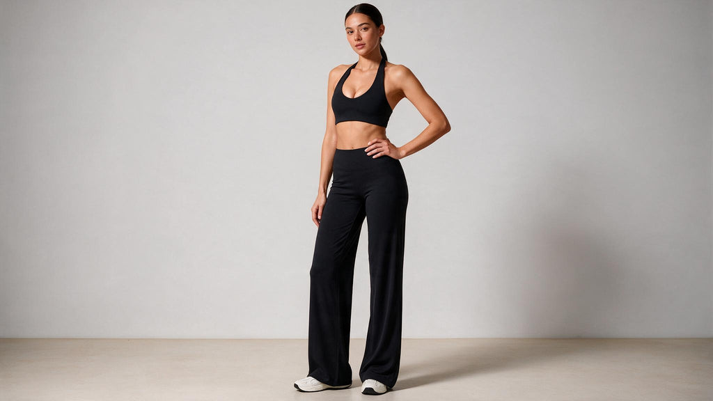 Summer Yoga Set 2Pcs Women Breathable Backless Halter-Neck Sports Bra Push Up Pilates Fitness Top Straight Leg Pants