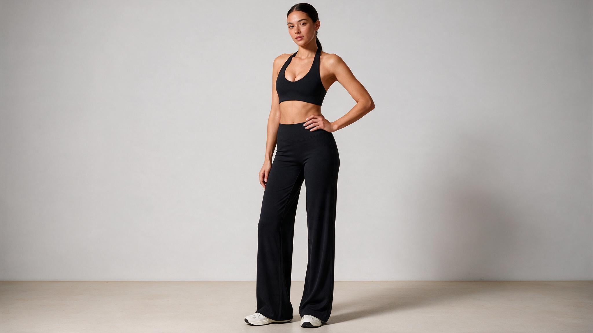 Summer Yoga Set 2Pcs Women Breathable Backless Halter-Neck Sports Bra Push Up Pilates Fitness Top Straight Leg Pants