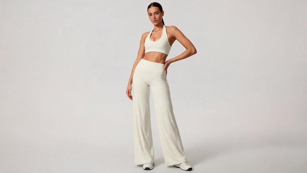Summer Yoga Set 2Pcs Women Breathable Backless Halter-Neck Sports Bra Push Up Pilates Fitness Top Straight Leg Pants
