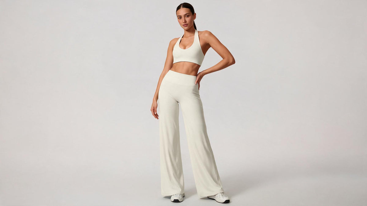 Summer Yoga Set 2Pcs Women Breathable Backless Halter-Neck Sports Bra Push Up Pilates Fitness Top Straight Leg Pants