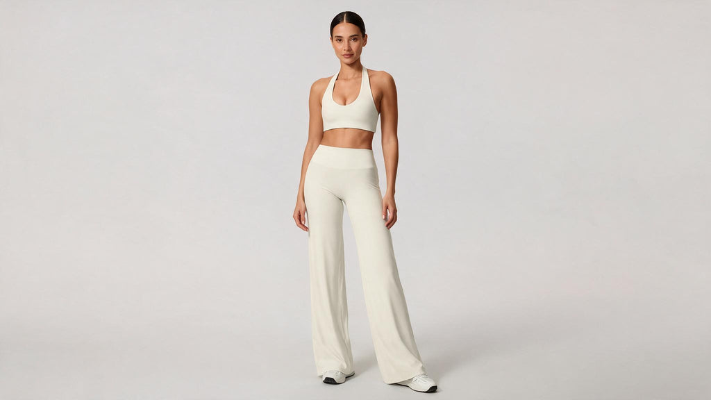 Summer Yoga Set 2Pcs Women Breathable Backless Halter-Neck Sports Bra Push Up Pilates Fitness Top Straight Leg Pants