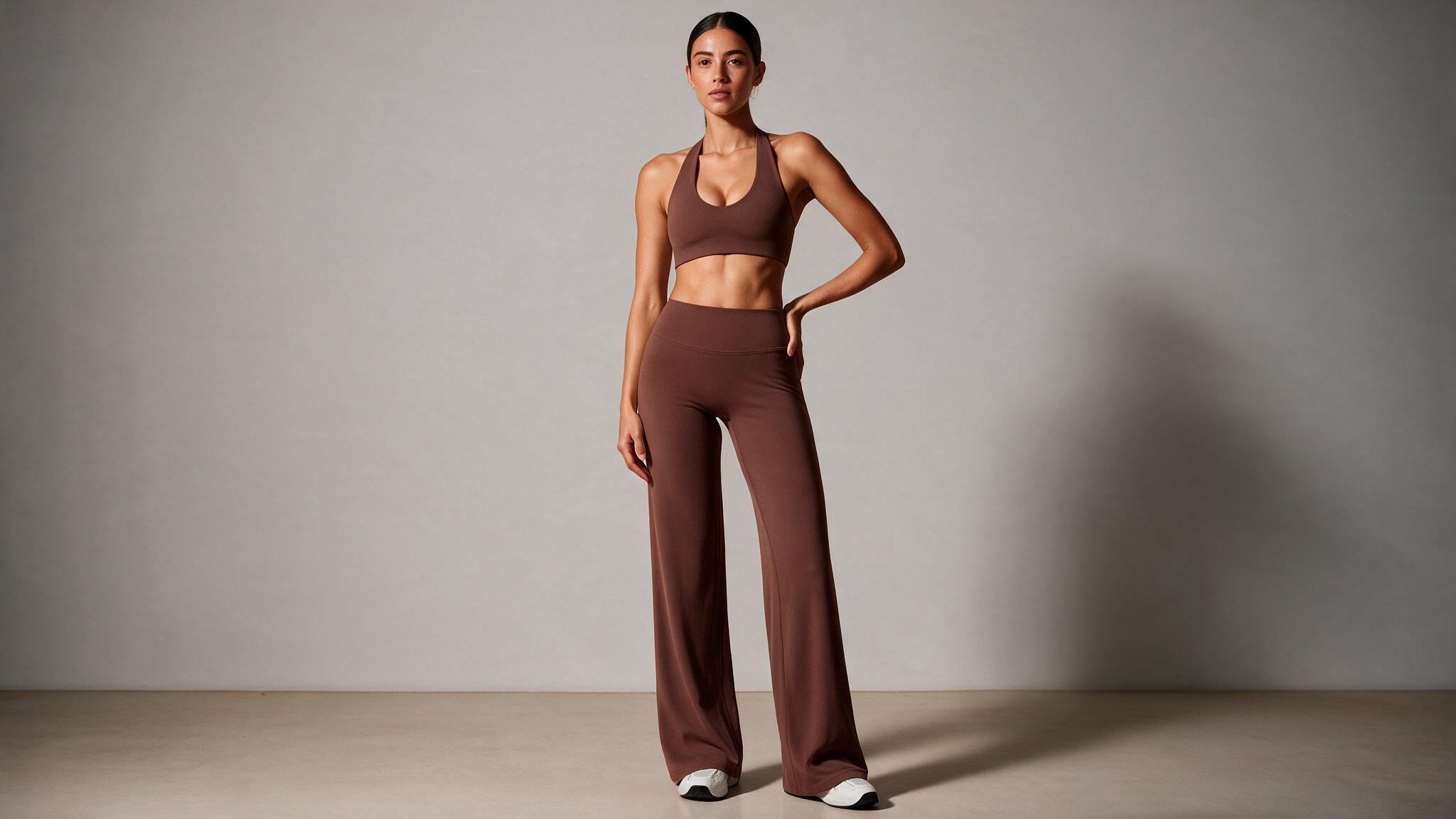 Summer Yoga Set 2Pcs Women Breathable Backless Halter-Neck Sports Bra Push Up Pilates Fitness Top Straight Leg Pants