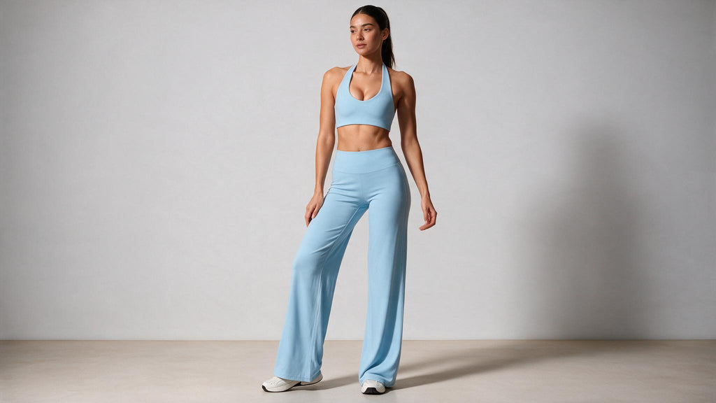 Summer Yoga Set 2Pcs Women Breathable Backless Halter-Neck Sports Bra Push Up Pilates Fitness Top Straight Leg Pants
