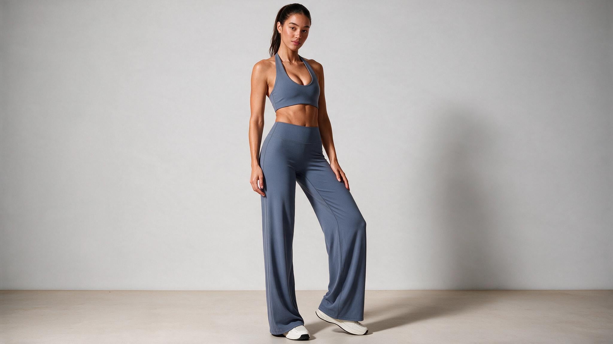 Summer Yoga Set 2Pcs Women Breathable Backless Halter-Neck Sports Bra Push Up Pilates Fitness Top Straight Leg Pants