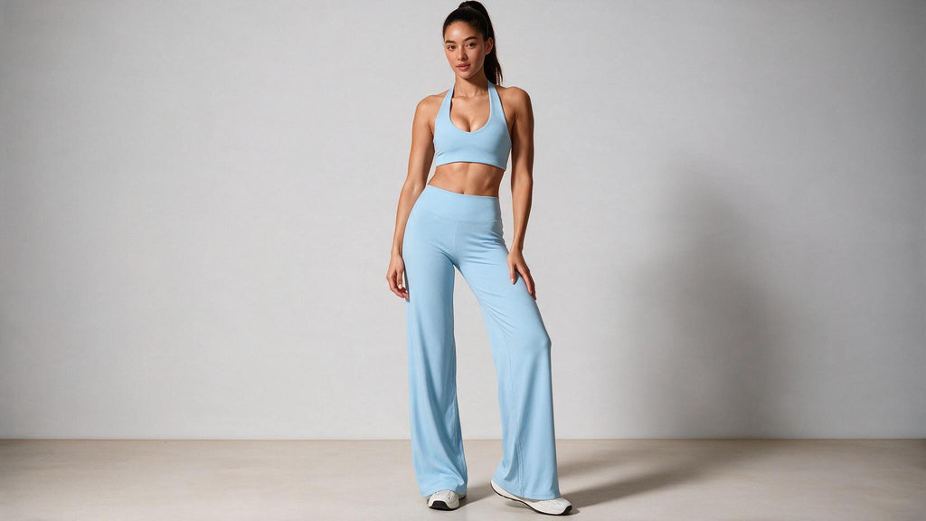 Summer Yoga Set 2Pcs Women Breathable Backless Halter-Neck Sports Bra Push Up Pilates Fitness Top Straight Leg Pants
