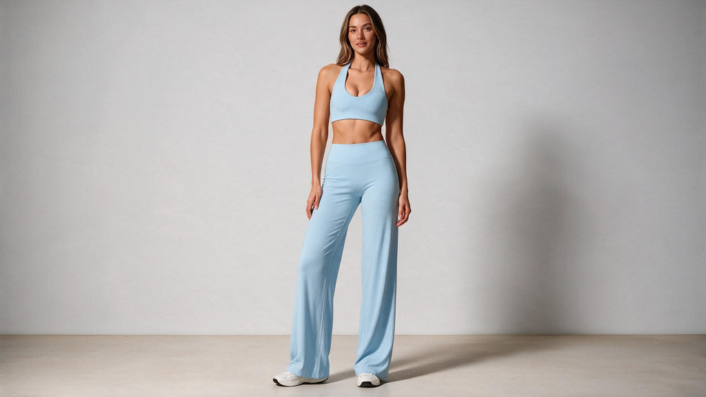 Summer Yoga Set 2Pcs Women Breathable Backless Halter-Neck Sports Bra Push Up Pilates Fitness Top Straight Leg Pants